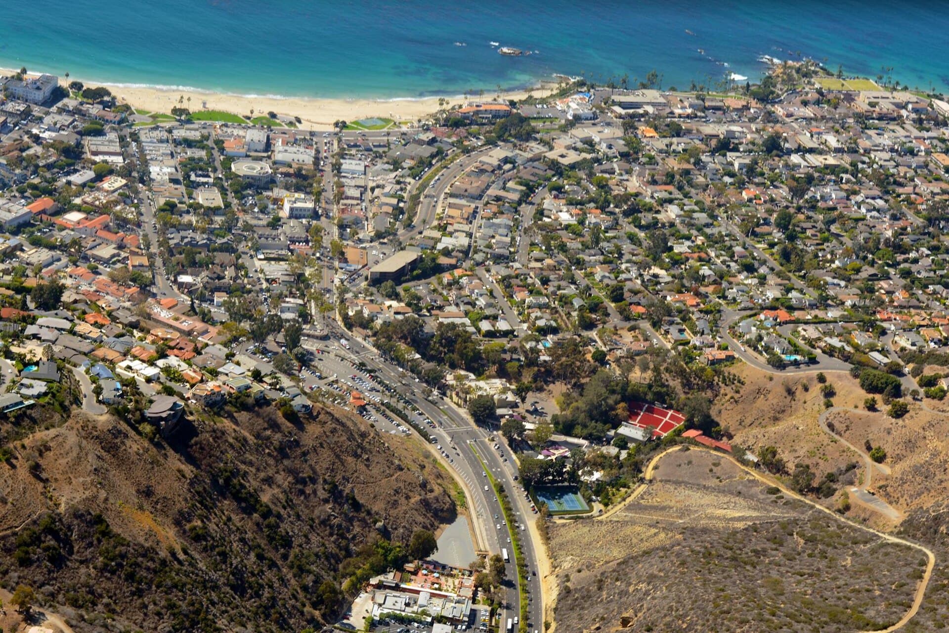 Main Beach, Laguna Beach from above at midday